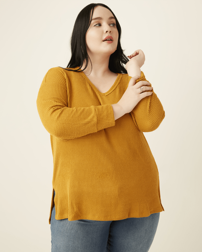 Front of plus size Raquel Waffle-Knit Top by Workshop | Dia&Co | dia_product_style_image_id:171886